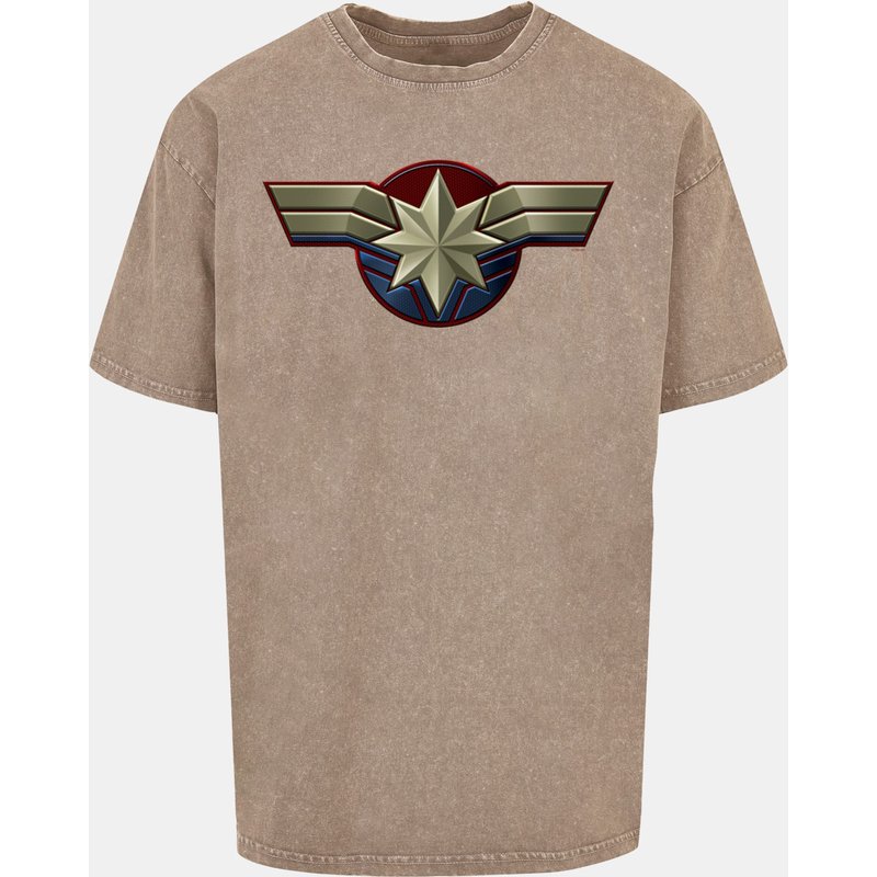 Absolute Cult Captain Marvel - Chest Emblem Acid Washed Oversize Tee