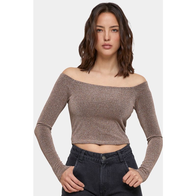 Urban Classics Ladies Off Shoulder Glitter Longsleeve