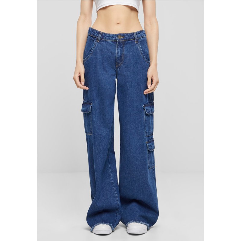 Urban Classics Ladies Mid Waist Cargo Denim Pants
