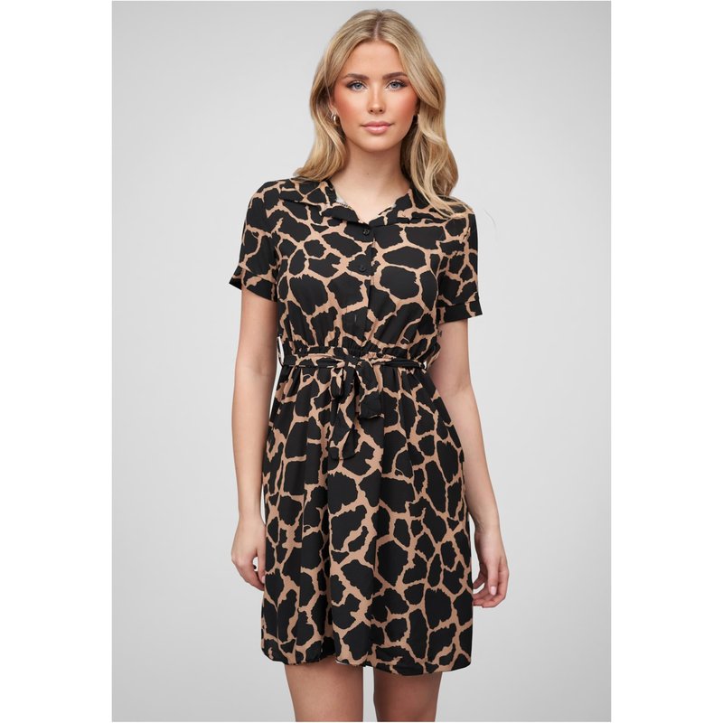 Cloud5ive Damen T-Shirt-Kleid mit Bindegürtel u. Knopfleiste Print