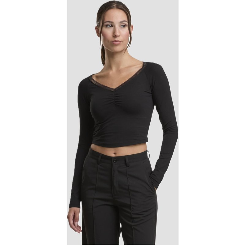 Urban Classics Ladies Short Lognsleeve Lace Shirt