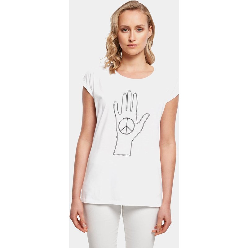 Merchcode Ladies Peace - Scribble Hand White Extended Shoulder Tee