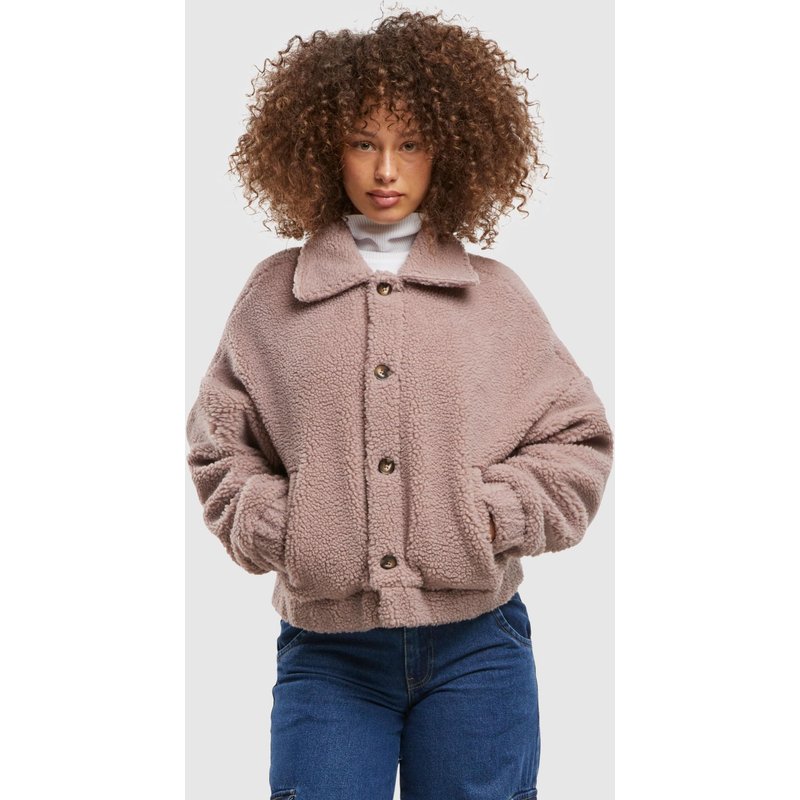 Urban Classics Ladies Short Sherpa Button Jacket