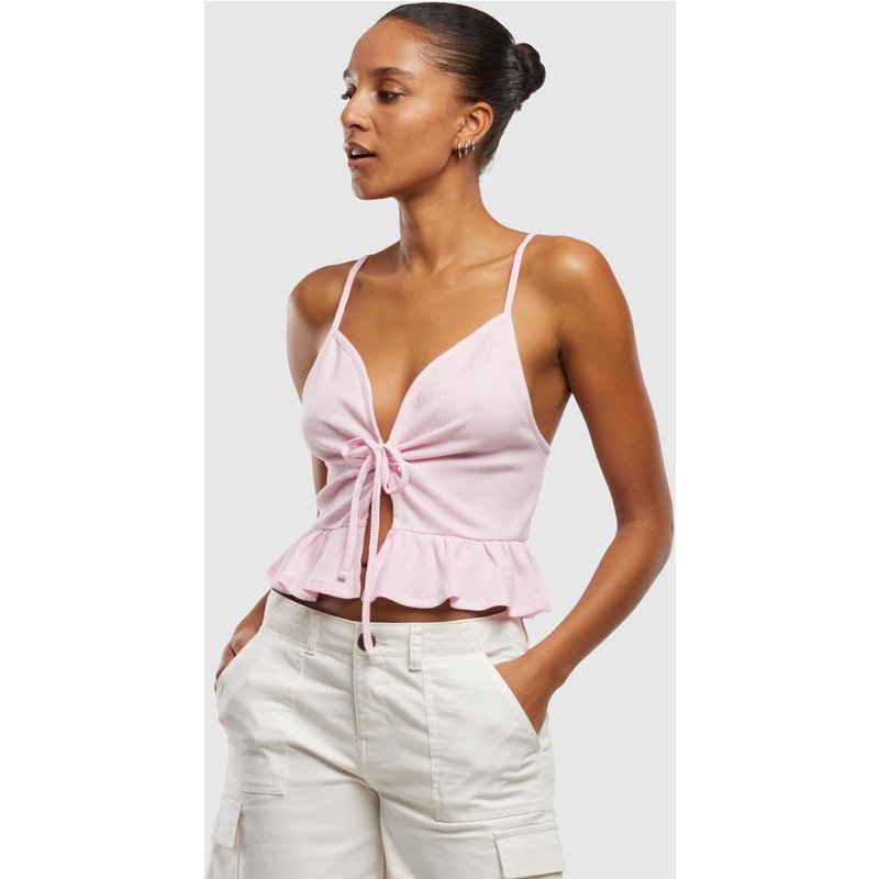 Urban Classics Ladies Waffle Pique Ruffle Top
