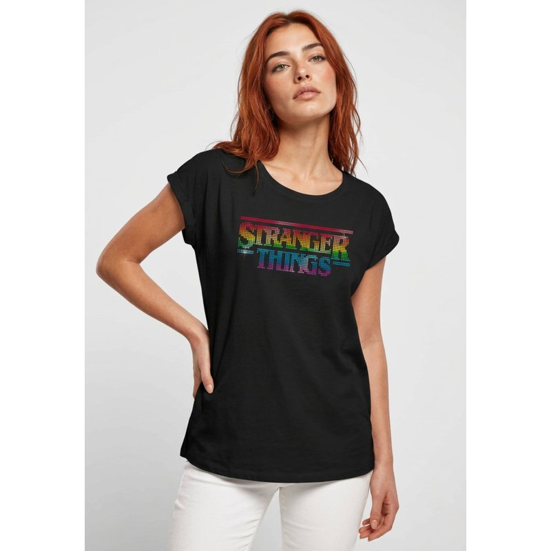 Absolute Cult Ladies Stranger Things - Rainbow Dot Logo T-Shirt