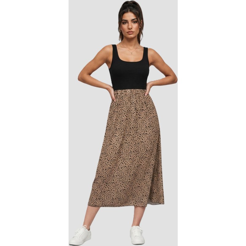 Cloud5ive Damen Maxi-Kleid Rundhals mit Punkt Print