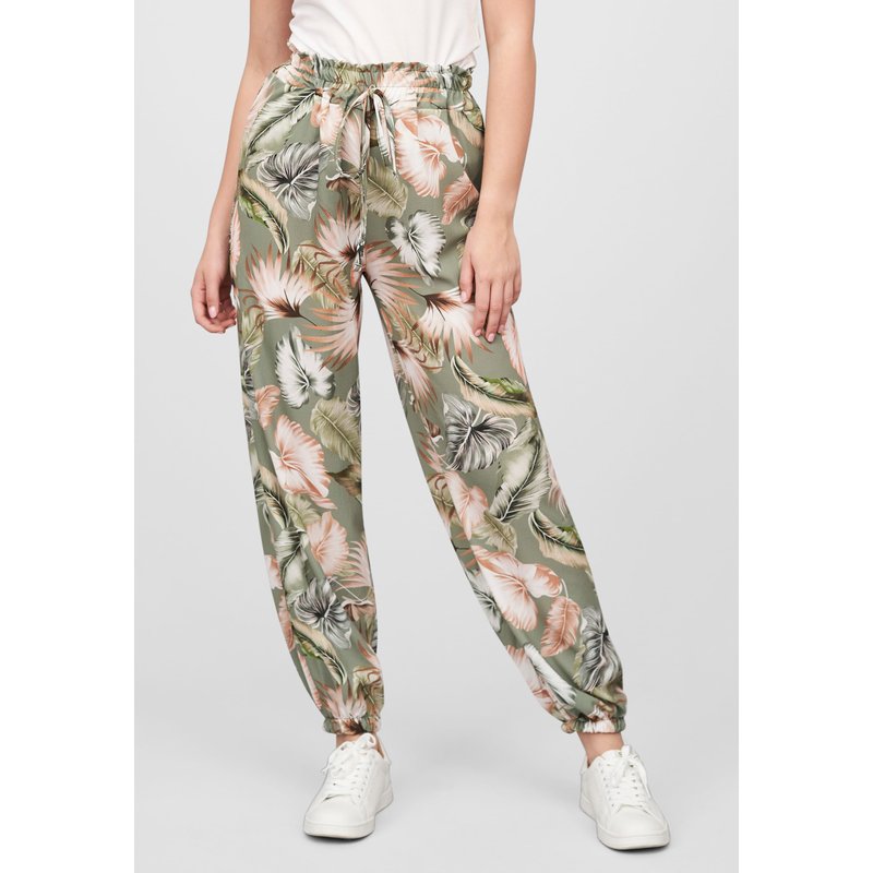 Cloud5ive Damen Crepe Hose mit Gummibund und All Over