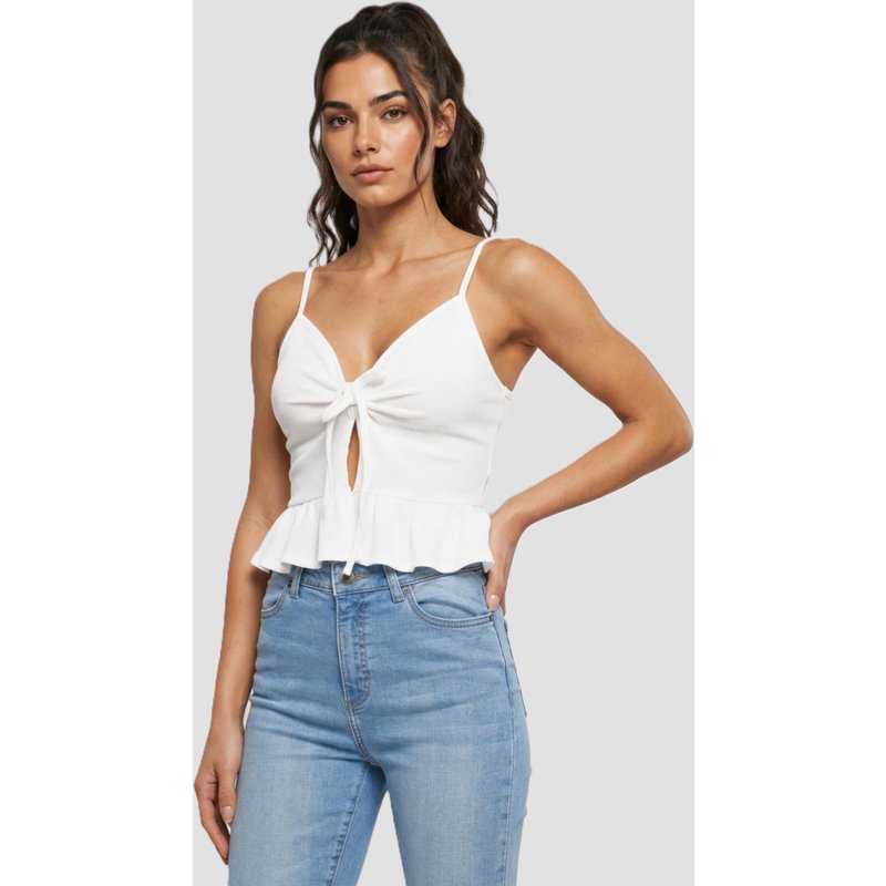 Urban Classics Ladies Waffle Pique Ruffle Top