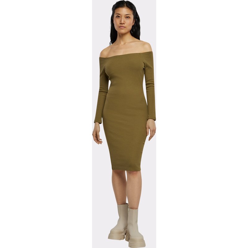 Urban Classics Ladies Off Shoulder Longsleeve Rib Dress