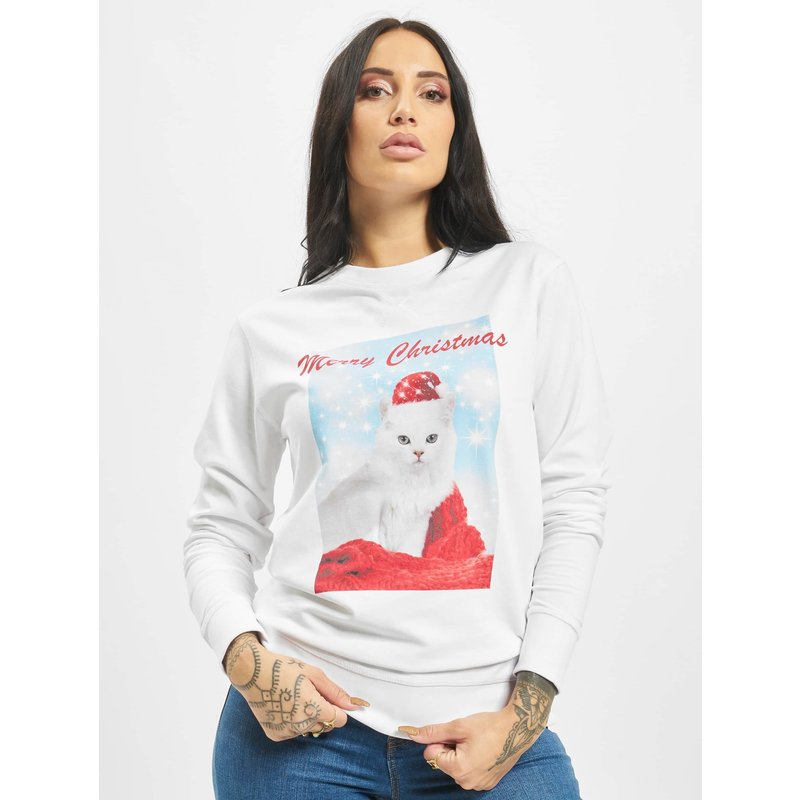 Mister Tee Ladies Merry Christmas Cat Crewneck
