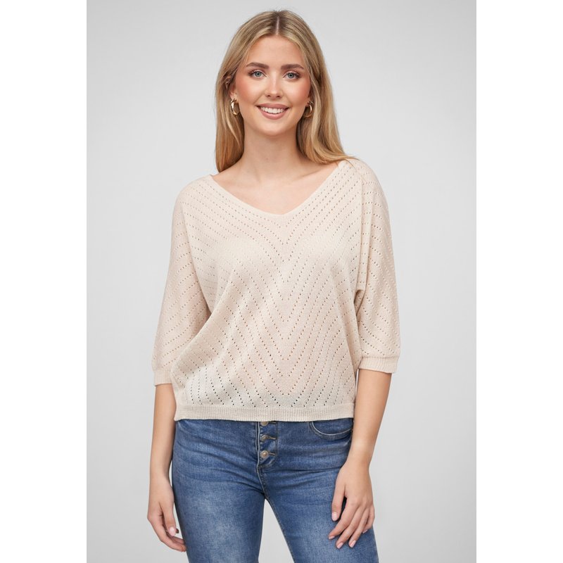 Cloud5ive Damen 3/4 Arm Top mit Fledermausärmeln und Lochmuster