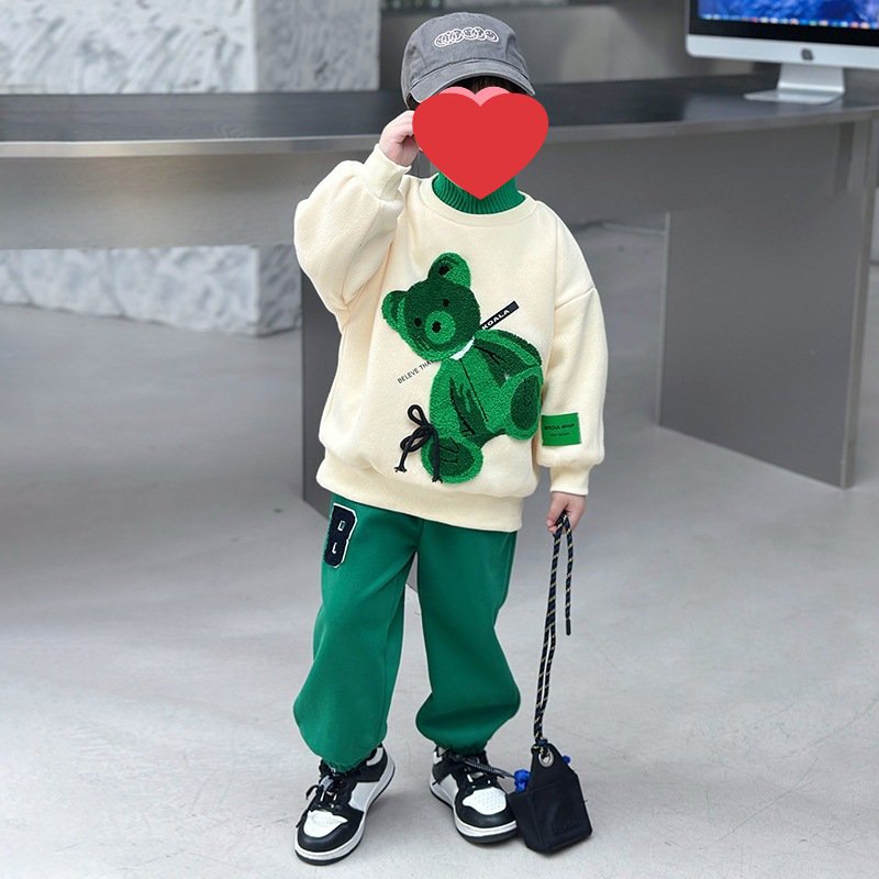 Kid's Clothing Boys cartoon turtleneck sweatshirt sweatpants two piece suit autumn and winter new Korean style cute small children's suit trend