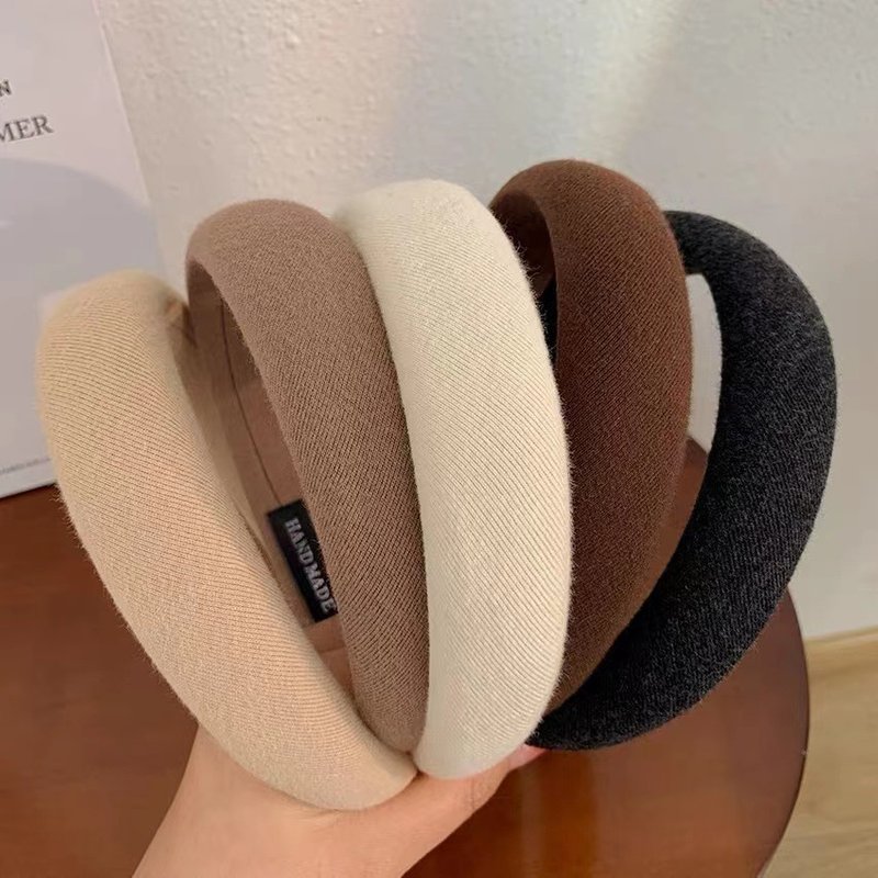 Hot selling sponge high top headband for women Face wash headband Retro French wide edge milk coffee color hair bundle press hair clip headband