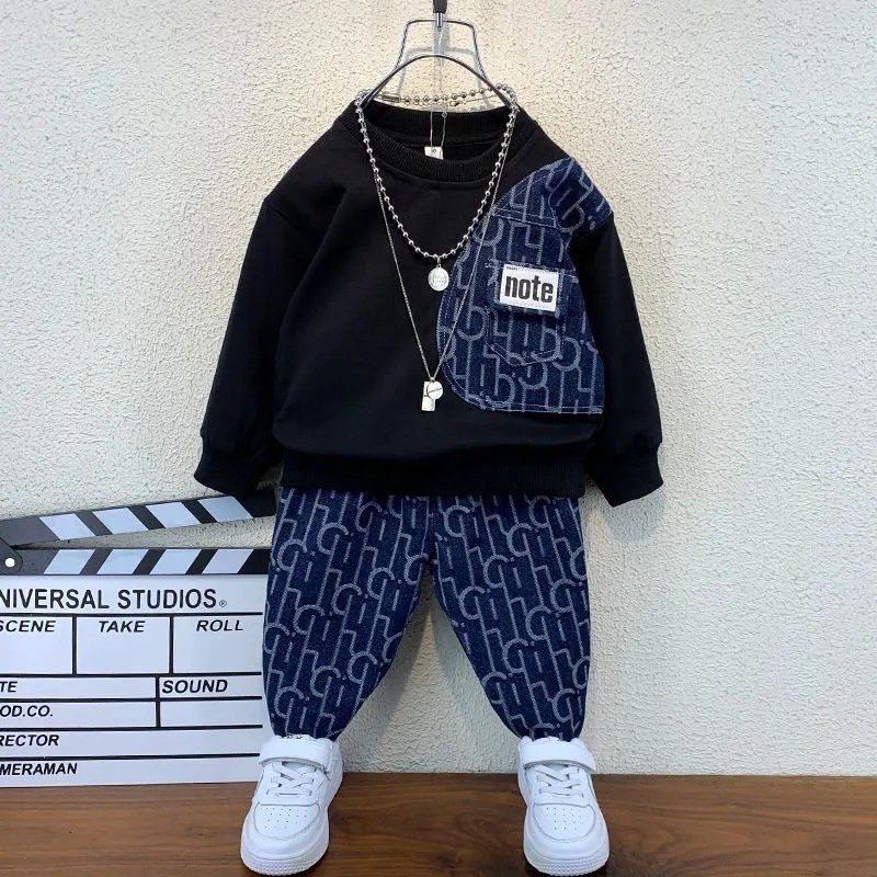 Spring boys' fashion autumn set, long sleeved hoodie, casual pants, stylish children's sportswear two-piece set