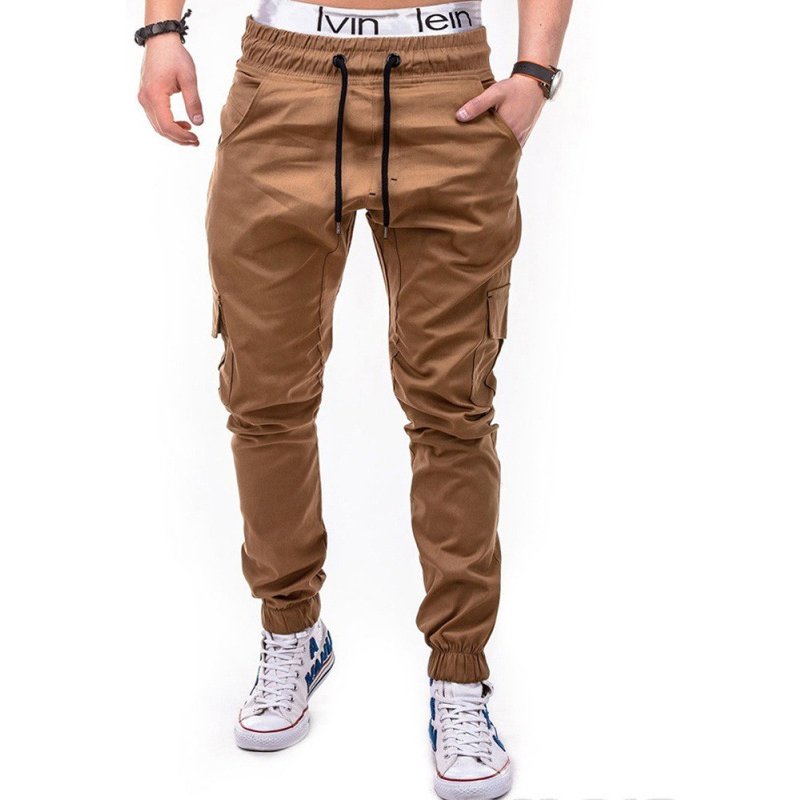 Men's Stylish Solid Color Side Pocket Lace-up Belt Casual Corset Trousers