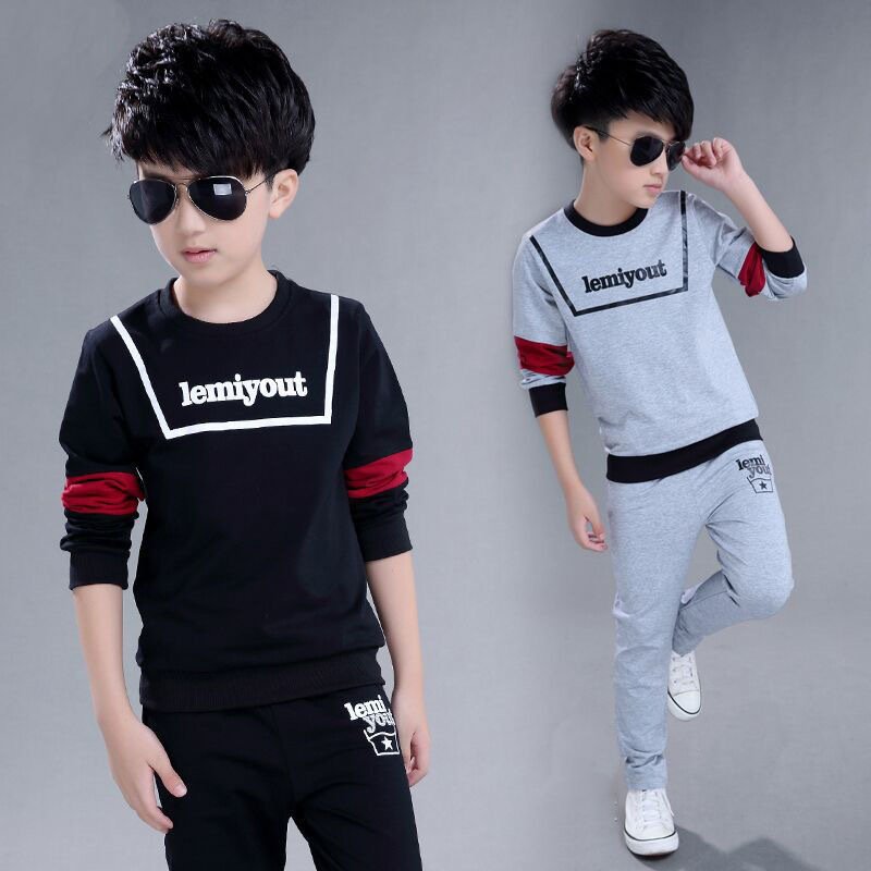 Teenage And Guys Boys Autumn Suit Children's Long Sleeve T-Shirt Spring And Autumn Middle And Large Boys Clothes Two Piece Suit Trendy