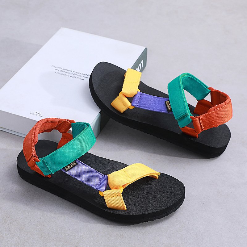 New Summer Colorful Cudged Sandals For Women, Versatile Flat Bottom Non Slip Casual Outdoor Couple Sports And Leisure