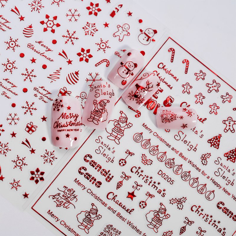 Nail Art Christmas sticker Red vintage elk Snowflake Snowman Christmas tree back nail sticker