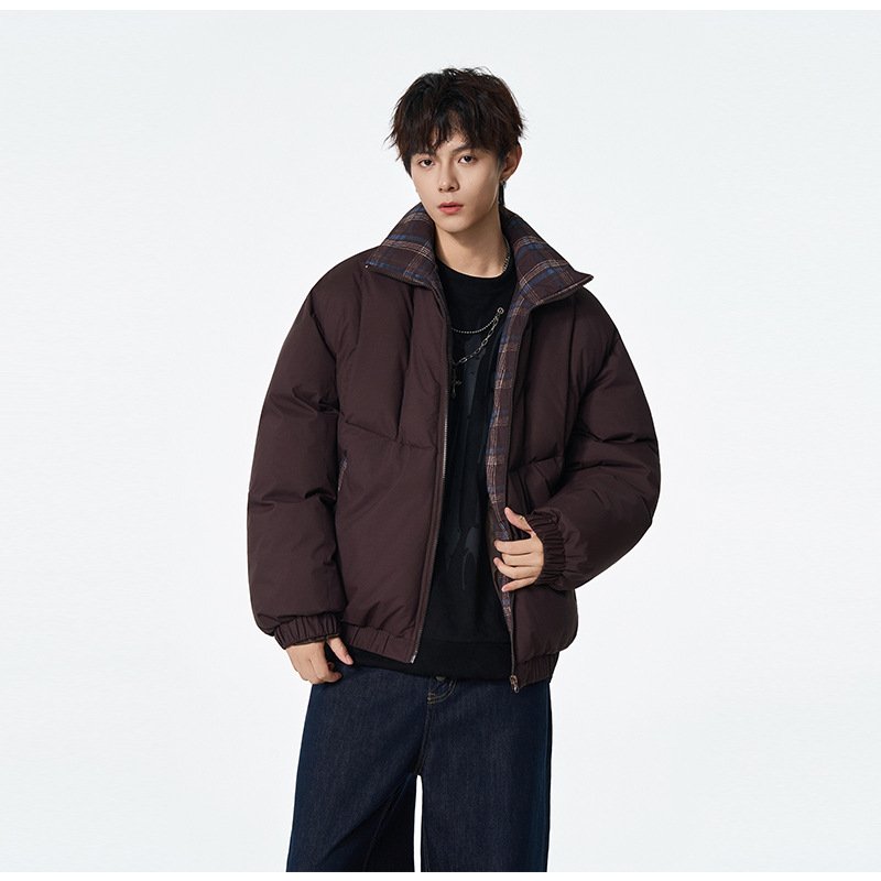Men's Clothing Men's Streetwear Puffer Jacket - Winter Stand Collar Coat With Polyester Fill, Loose Fit, Casual Zip-Up Style In Cream/Black/Coffee​