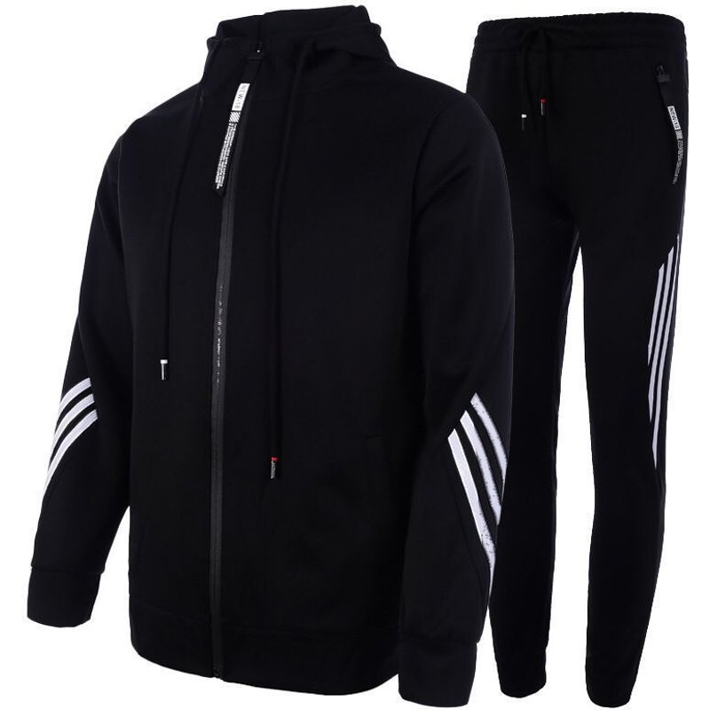 Men's clothing men's casual sports hooded suit zipper three bars sweater trousers
