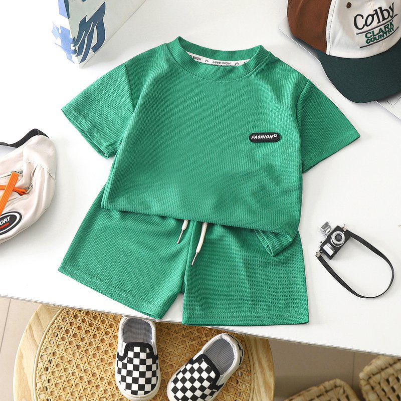 Mother&Kids Children's summer Children's casual suit Loose clothes boys short sleeve waffle baby summer