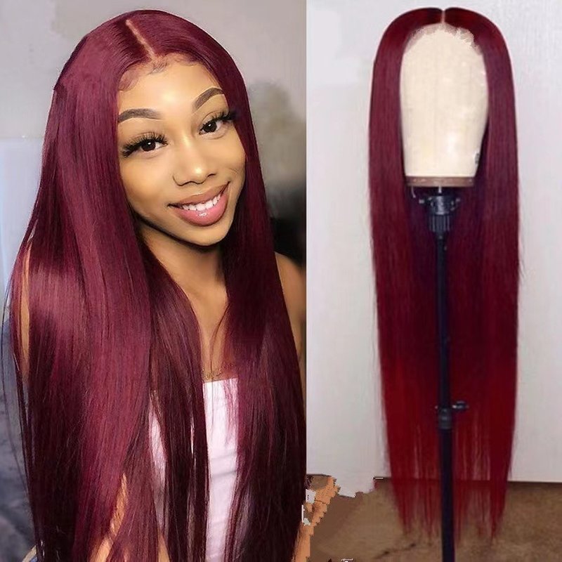 wigs women's centre parted long straight hair african wig burgundy chemical fibre hair head covering wigs