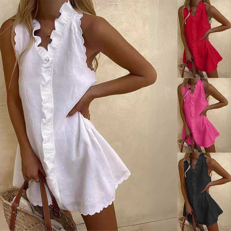 Women's Clothing New Women's Casual Cotton And Linen Solid Color Dress