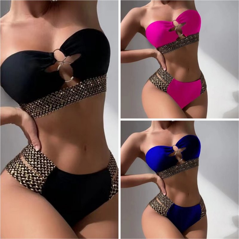 Women's Sexy Solid Color High Waist Split Bikini Women's Swimsuit