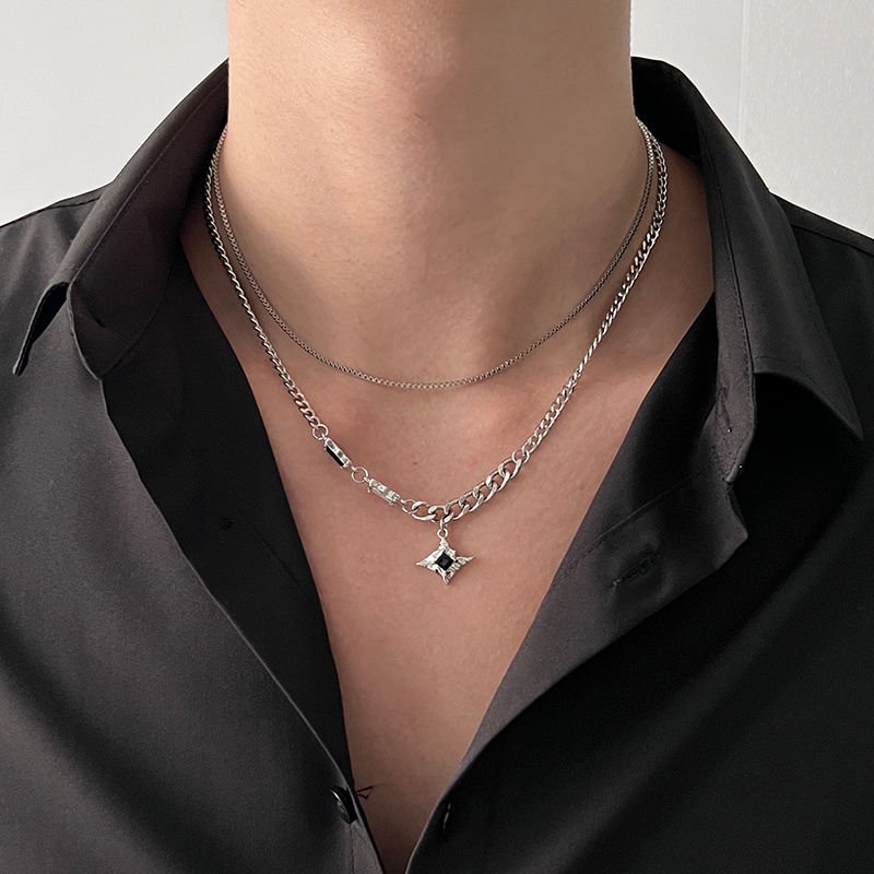 Black Zircon Double Layer Mang Star Necklace for Men's Ins Trendy and Handsome Hip Hop niche Design High Grade New Versatile Jewelry