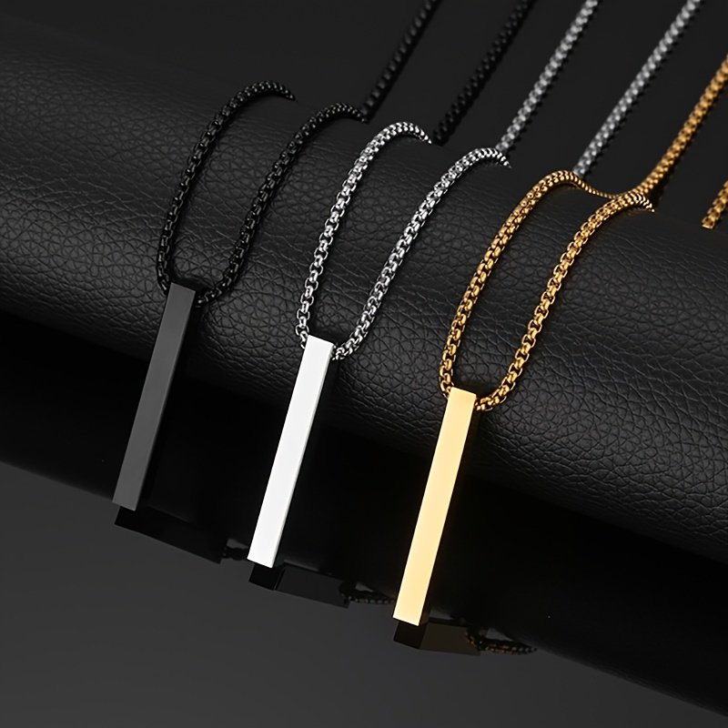 Stainless Steel Square Pendant Necklaces For Man Fashion Geometric Rectangular Sweater Chain Jewelry Gift