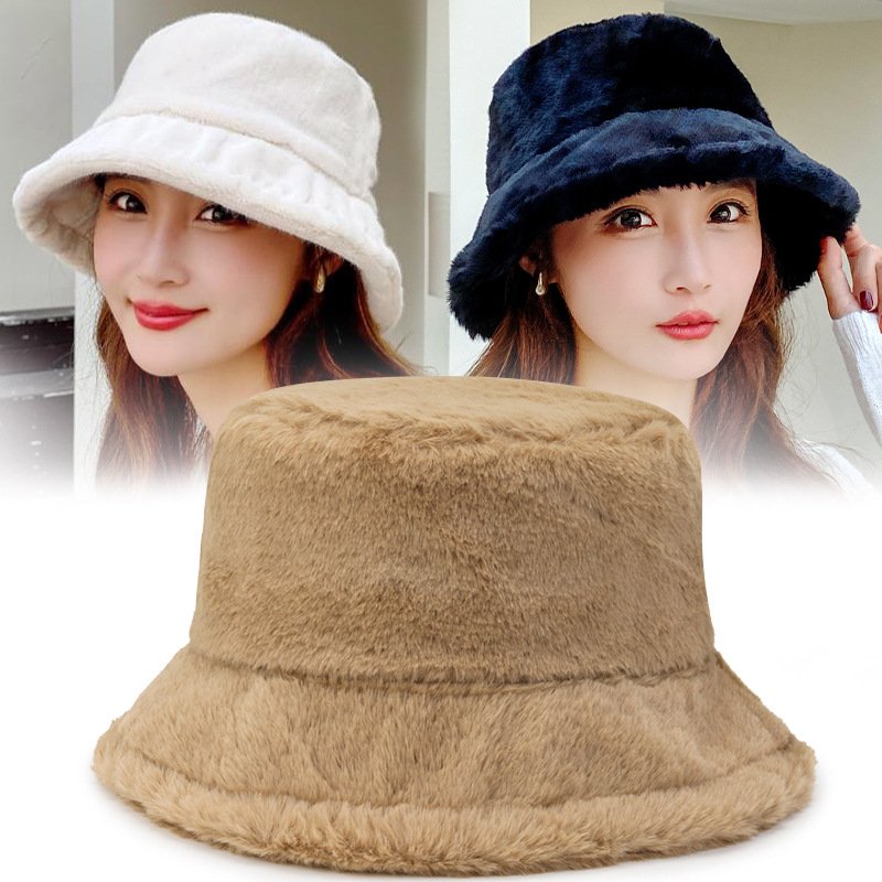 Autumn and winter hat female imitation rabbit fur bucket hat cute plush fashion fisherman hat warm thickened basin hat