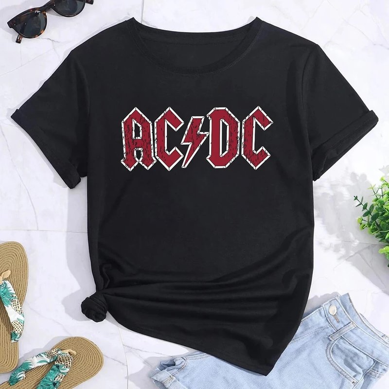 Summer Women Cotton T-Shirt Rock Band Graphic Clothing Men Fashion Letter ACDC Printing Tops Tees Female Casual