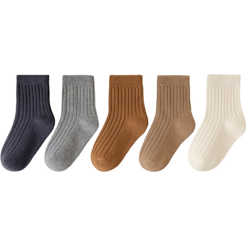 5pairs/set Kids'socks New solid color double needle socks children's mid-tube socks candy color boys and girls student socks