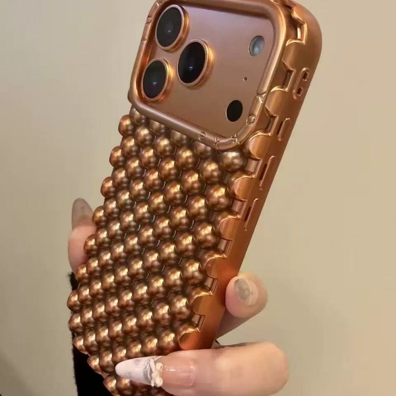 INS Premium Sense Orange Bottom Airbag Round Bead Hollow Shell For Apple 17/16/15/14 Anti-drop Mobile Phone Case