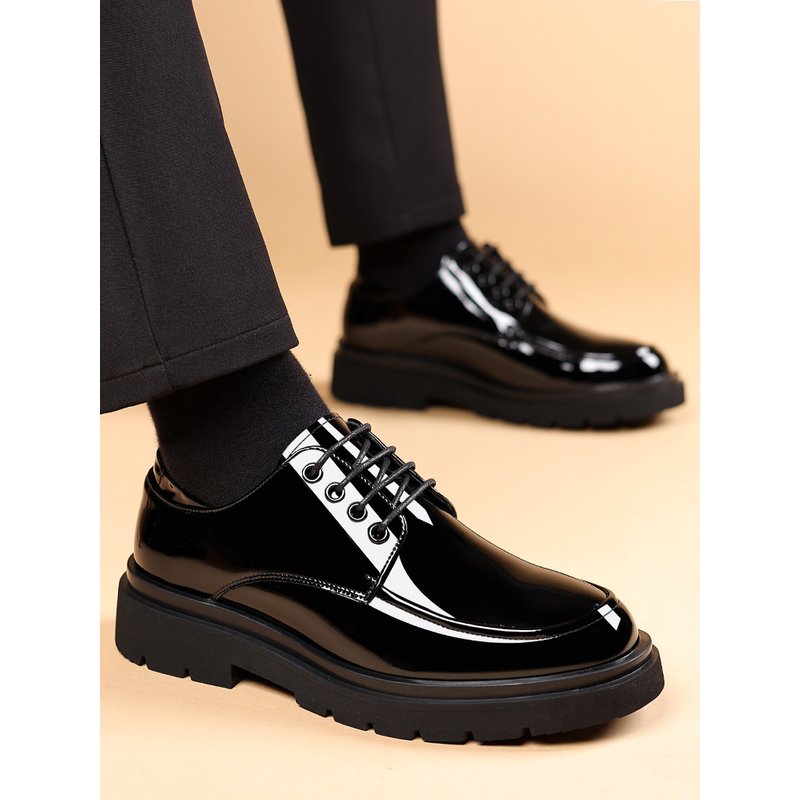 Spring Men Bright Leather Youth British Style Thick Sole Height Increasing Business Fancy Hair Stylist Dress Shoes Big