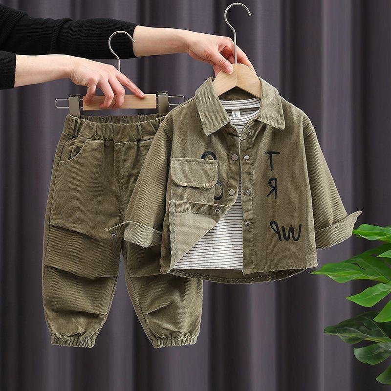 Kid's Clothing Boys Autumn Suit Collection Eight Seasons New Children's Handsome Baby Spring And Autumn Trendy Corduroy Two Piece Suit Trendy