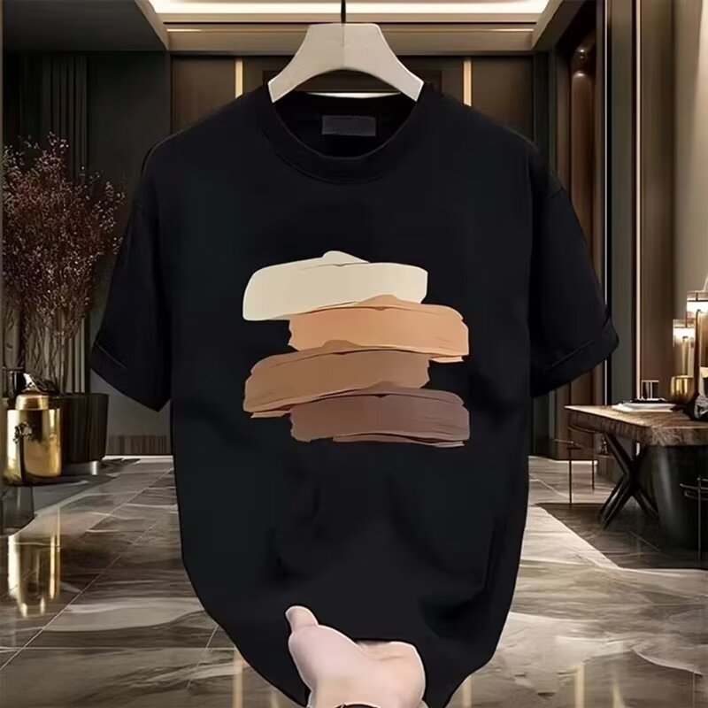 Men's Clothing Summer Thin Short-sleeved T-shirt Men's Bear Printed Pure Cotton Round Neck Ins Fashionable Casual Couple's Top Base Shirt