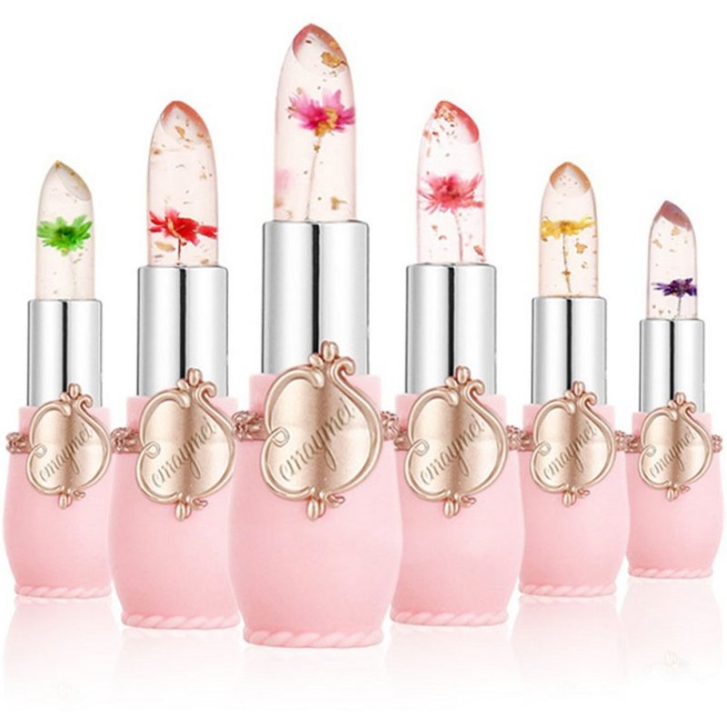 6Pcs/Box Crystal Clear Flower Jelly Lip Balm Kits Set Temperature Color Changing Lipstick Moisturizer Vitamin E Beauty Health