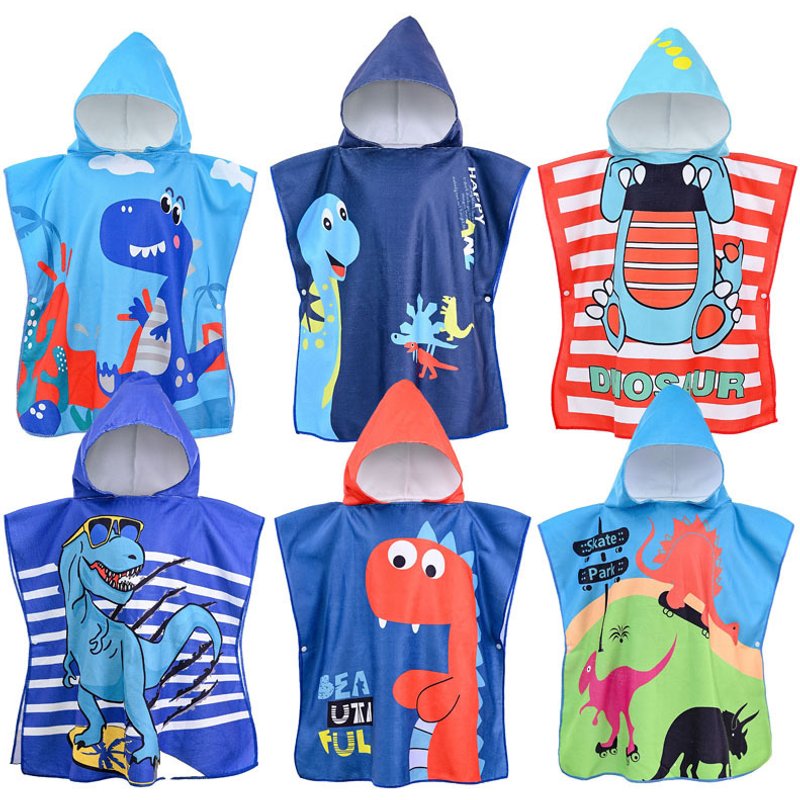 Kids Hooded Bathrobe Towel - Cute Cartoon Print Microfiber Beach & Swim Poncho (Ultra Absorbent, Quick-Dry, Soft & Cozy, Unisex, 30x60 Inches)​