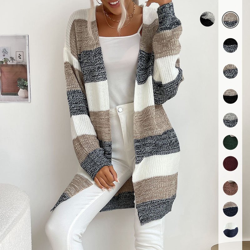 Design Feel Knitted Cardigan Striped Coat Sweater