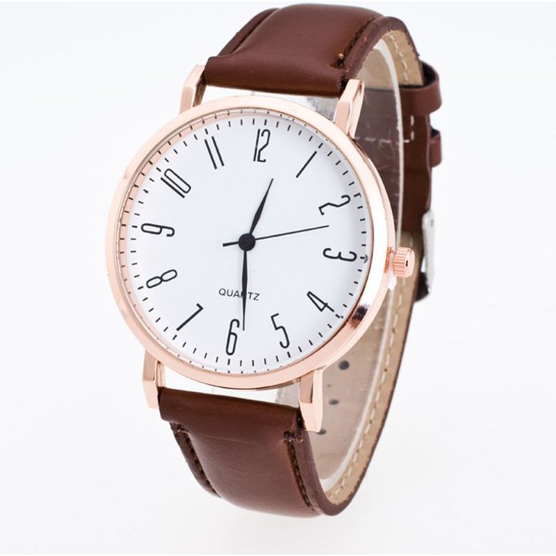 Yamaler Unisex Round Dial Faux Leather Band Arabic Numbers Analog Quartz Wrist Watch