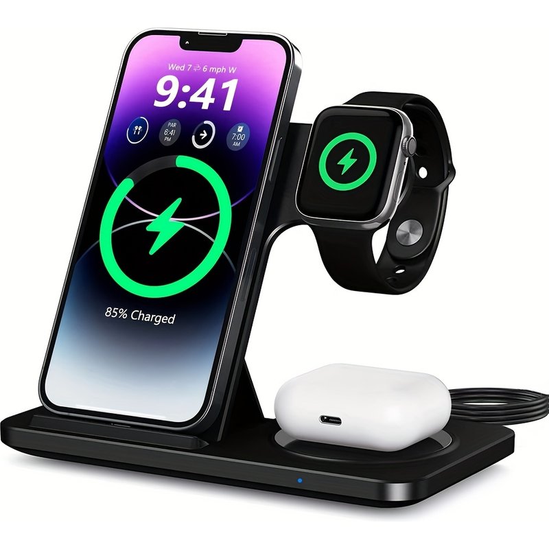 Wireless Charging Station For Apple Multiple Devices Foldable 3 In 1 Fast Charger Station Stand Dock For Apple Watch IWatch Series 8 7 6 SE 5 4 3 2 Ai