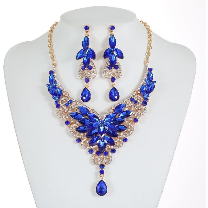 Luxurious colorful flower collarbone necklace exaggerated earring set jewelry bridal accessories dinner gown