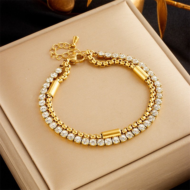 European and American fashion punk creative hip-hop personality niche versatile diamond-studded multi-layer titanium steel chain jewelry bracelet