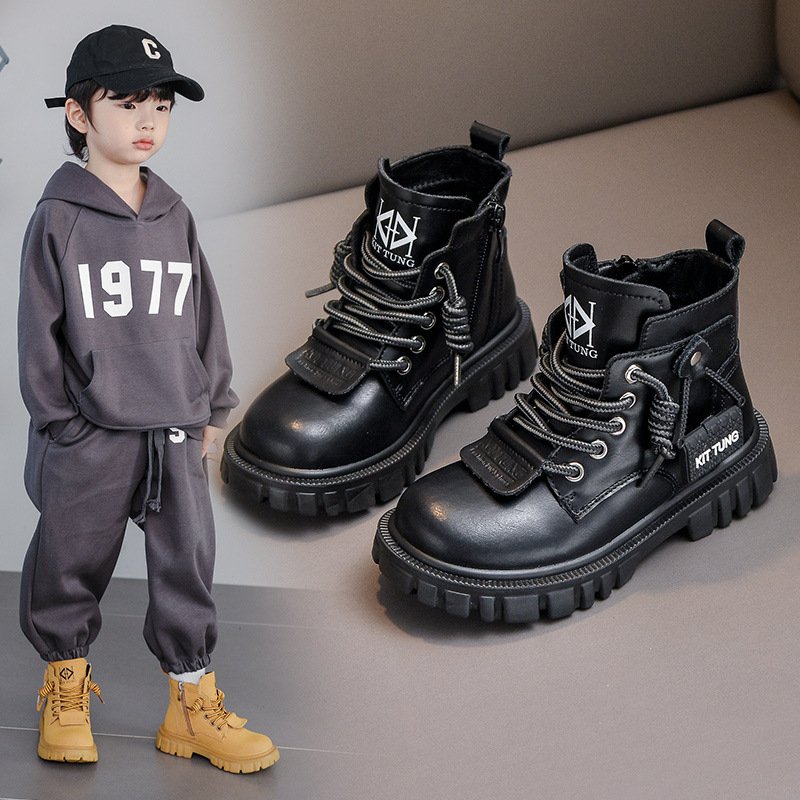 Martin 2023 Autumn/Winter New Children's Casual Fashion Baby Soft Bottom Plush Boys Yellow Boots