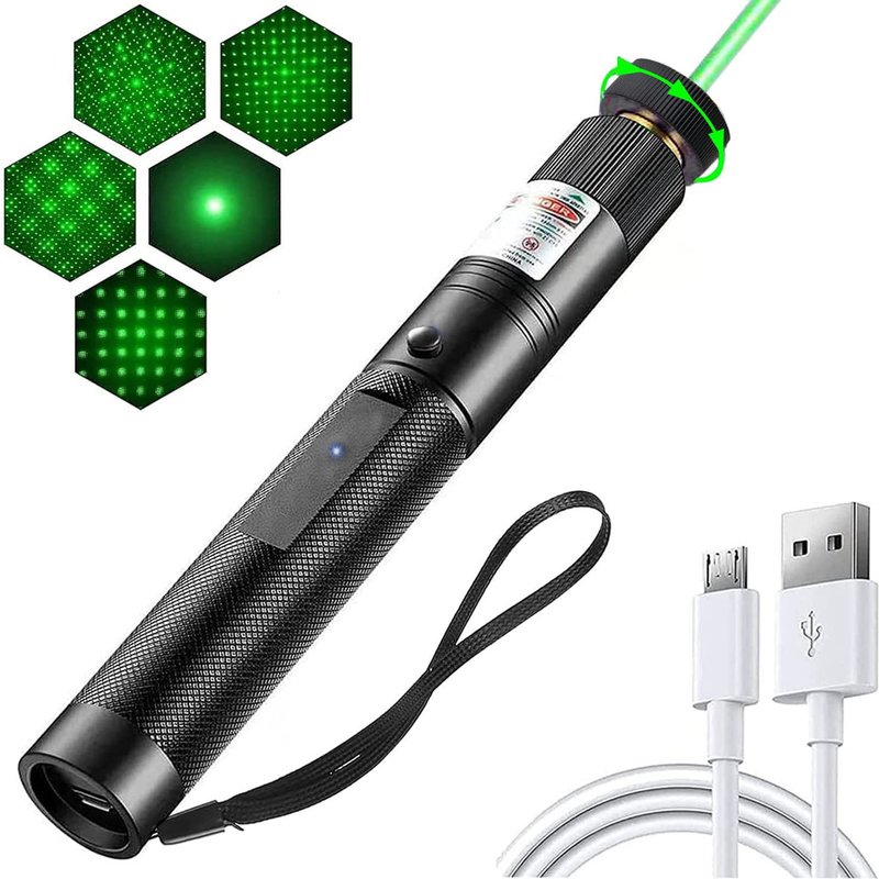 YUOUY USB Rechargeable GREEN LASER Pointers High Power Laser 303 Laser Flashlight