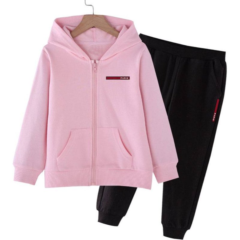Unisex Kids' Hooded Jacket & Pants Set With Letter Print - Casual Two-Piece Outfit For Boys & Girls, Spring/Fall Children's Wear