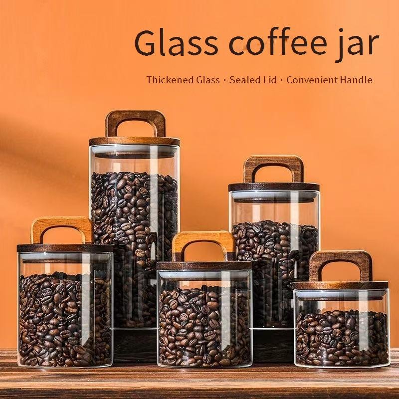 Handle Cover Glass Sealed Jar Storage Bottle Tea Can Snack Dried Fruit Sealed Coffee Bean Glass Storage Bottle