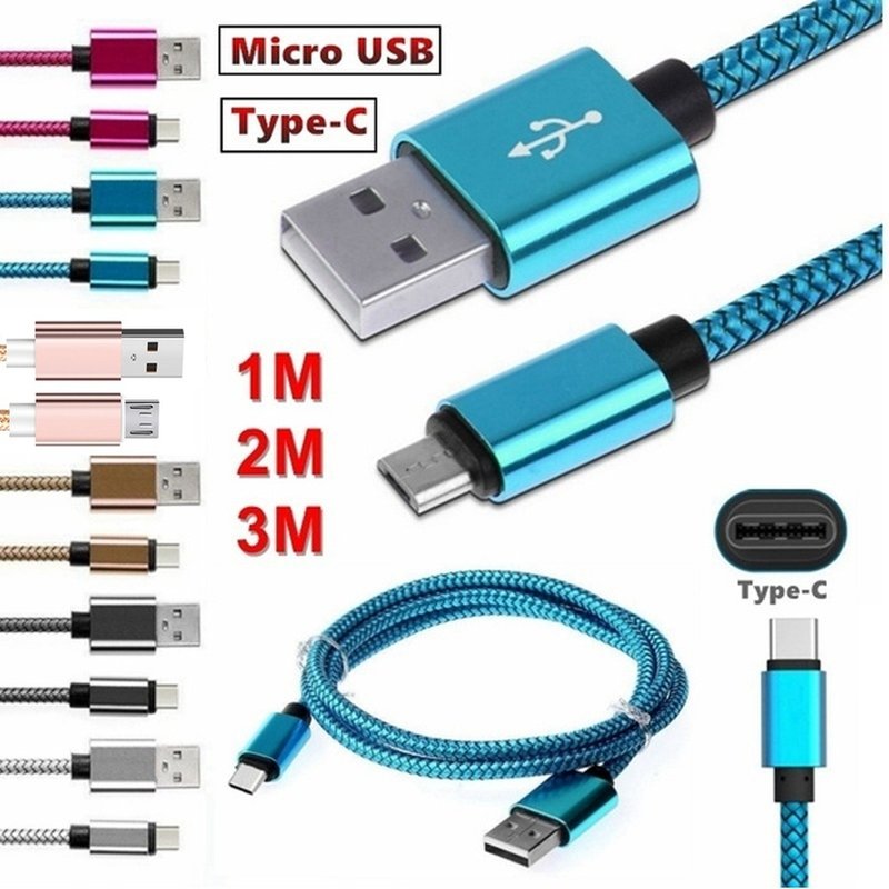 NEW 1M/2M/3M Android Cables USB Type-C Charger Cable Micro USB Charging Cable Data Sync Cord for iPhone Samsung Huawei and more Android Smartphones