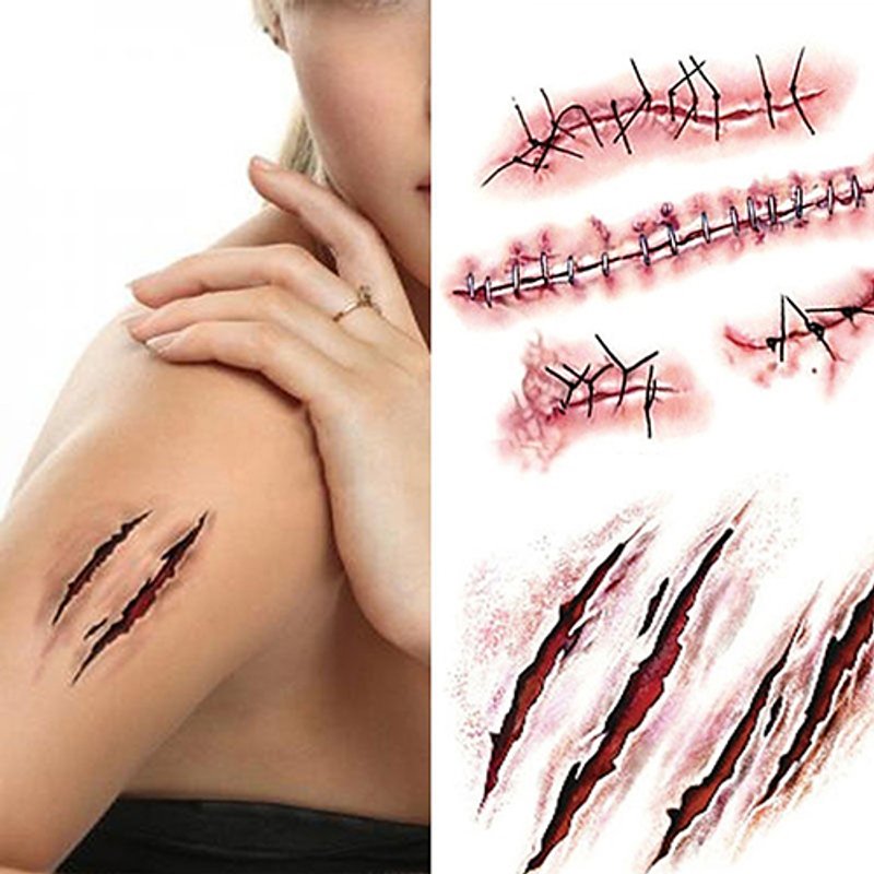 Hislaves 5Pcs Halloween Special Costume Makeup Zombie Scars Tattoos with Scab Blood